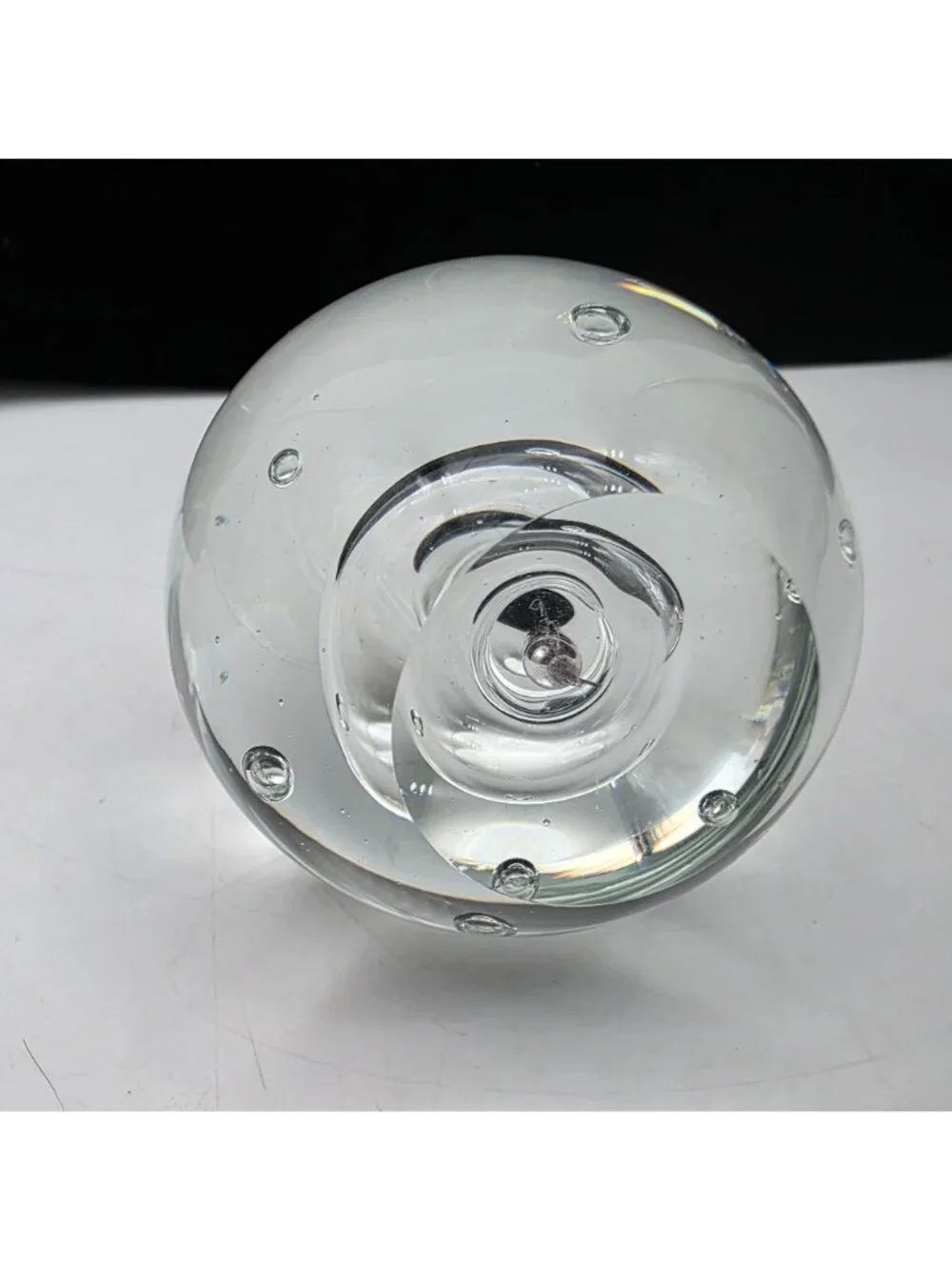 Hand Blown Clear Glass Paperweight With Controlled Bubbles Clear Smooth Base 3